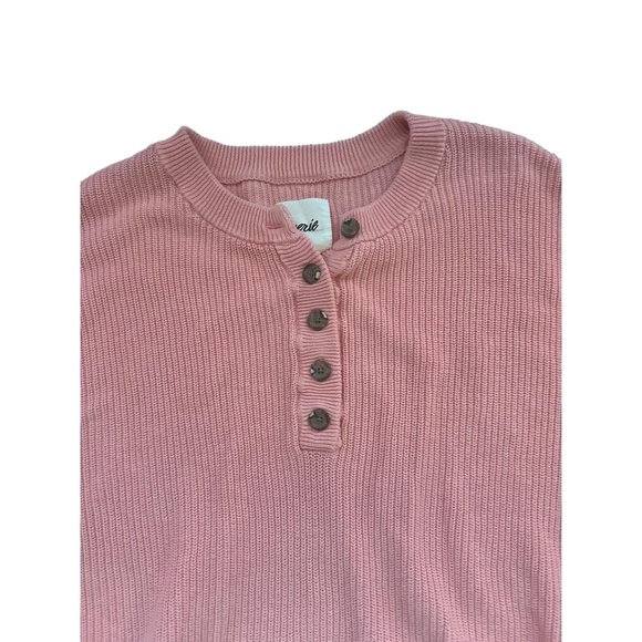 Aerie Sweater Womens Size L Pink Henley Ribbed Knit 5 Button Casual Cozy - Picture 3 of 5
